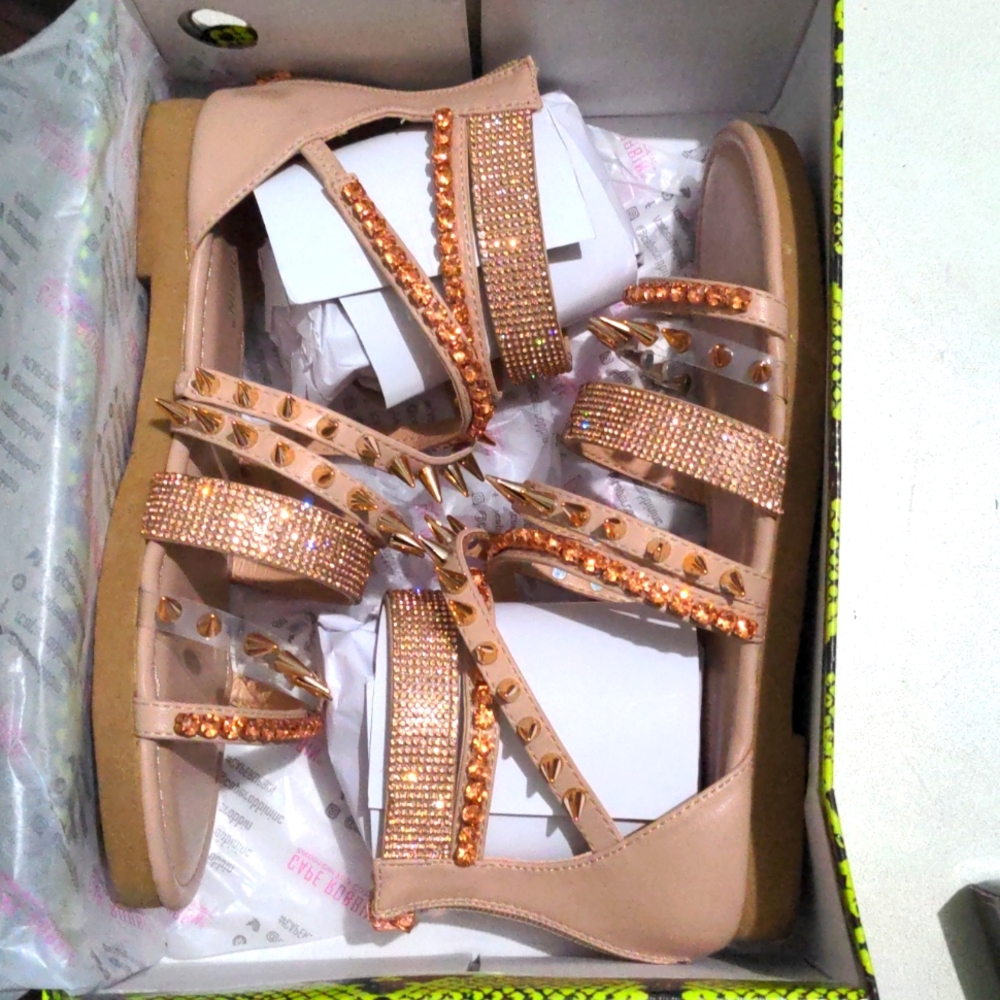 Rose gold & nude spiked, rhinestone mini gladiators